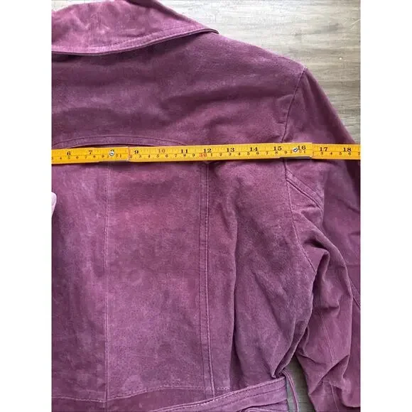 Vintage Neutral Zone Red Suede Leather Short Trench Coat Belted NWOT Women